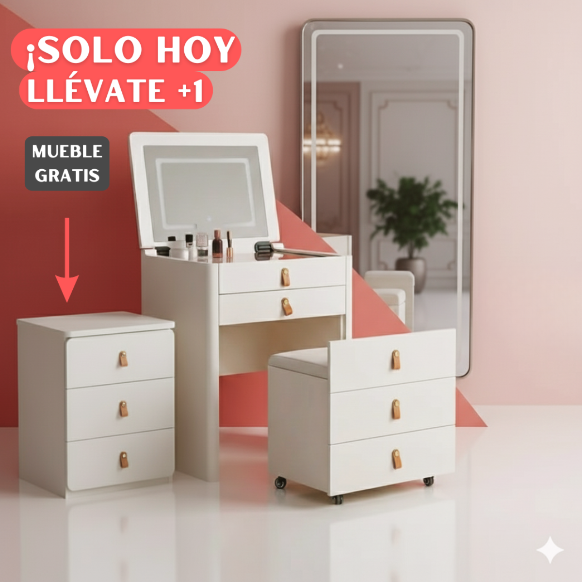 ¡Solo HOY | Juego de Mesa Tocador Flip 3 en 1 Belly + REGALO: Mueble Premium
